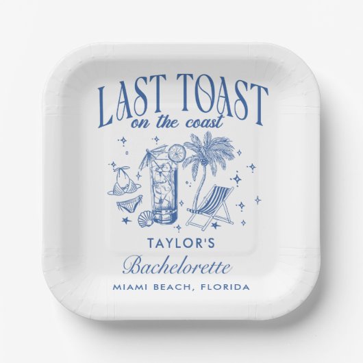 海岸のモダンなコックテールパーティーブルー ペーパープレート (正面)