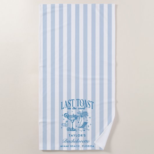 海岸のモダンな独身最後のパーティーブルー ビーチタオル (正面)