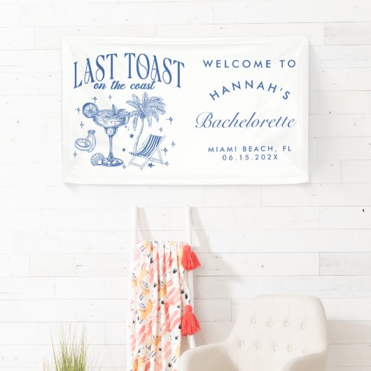 海岸のモダンな独身最後のパーティーブルー 横断幕 (インサイチュ)