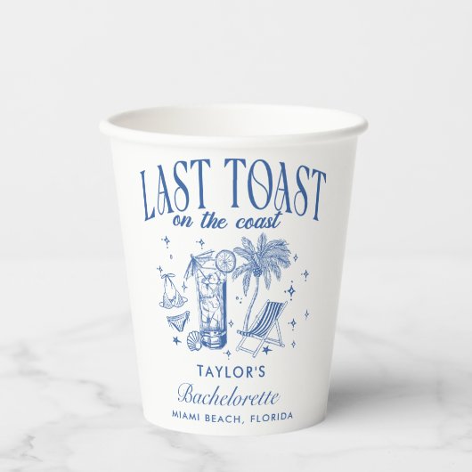 海岸のモダンな独身最後のパーティーブルー 紙コップ (正面)