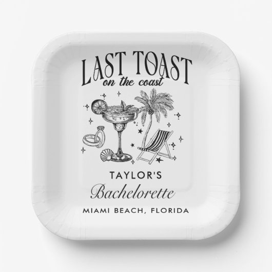 海岸のモダンな独身最後の夜会 黒 ペーパープレート (正面)