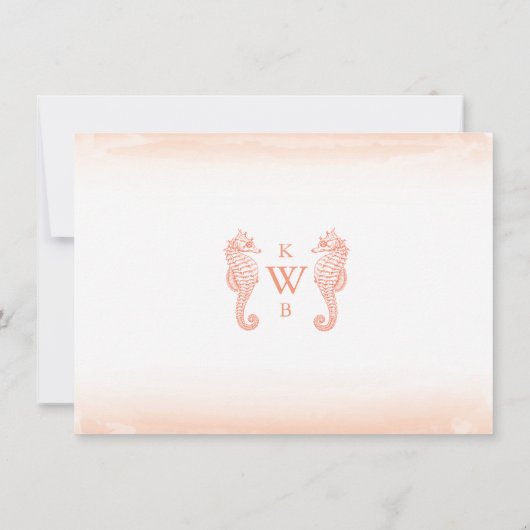 海岸のモノグラムの珊瑚の平たい箱はメッセージカード感謝していしています ノートカード (裏面)