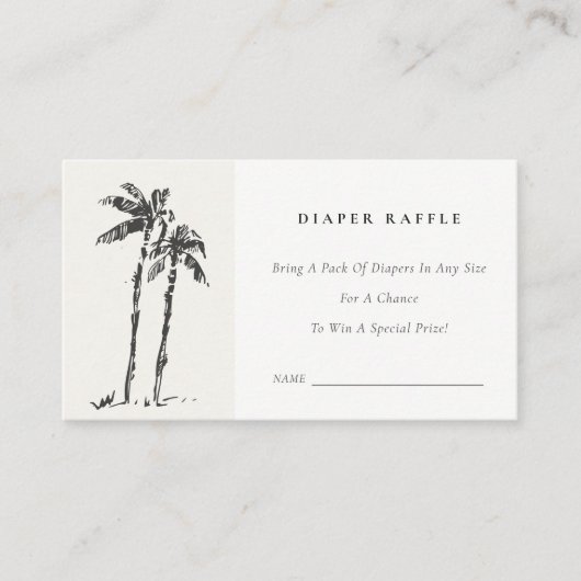 海岸のヤシの木のスケッチおむつくじ赤ちゃんシャワー エンクロージャーカード (正面)