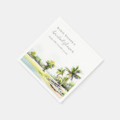 海岸のヤシの木 水彩画 ブライズシャワー スタンダードカクテルナプキン (角)