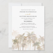 海岸のヤシの木 現代のデスティネーションウェディング 招待状 (正面)