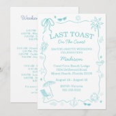 海岸のラストトーストの遊び心あるターコイズ 招待状 (正面/裏面)