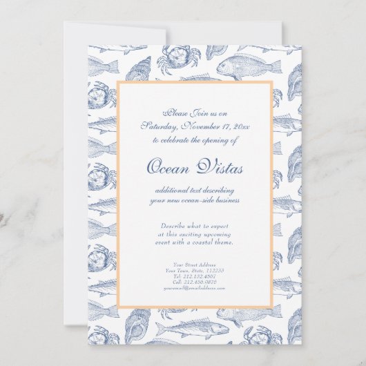 海岸のリゾートまたはレストランでの海辺のイベント 招待状 (正面)