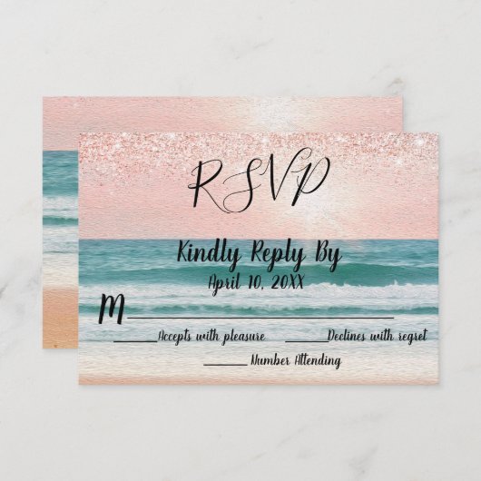 海岸のロマンス: エレガントなビーチウェディングの出欠確認 出欠カード (正面/裏面)