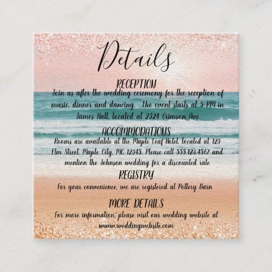 海岸のロマンス: エレガントなビーチ エンクロージャーカード (正面)