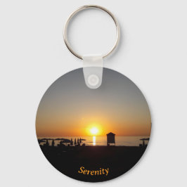 海岸の夏の夕日シルエット キーホルダー