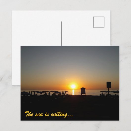 海岸の夏の夕日シルエット ポストカード (正面/裏面)