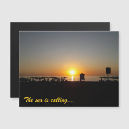 海岸の夏の夕日シルエット マグネットカード