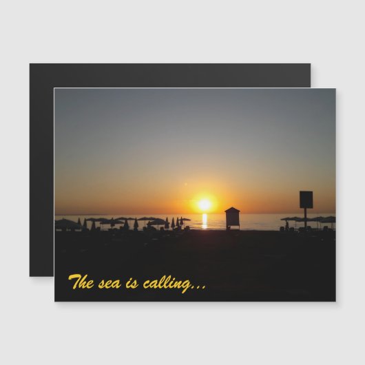 海岸の夏の夕日シルエット マグネットカード (正面/裏面)