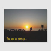 海岸の夏の夕日シルエット マグネットカード (正面)