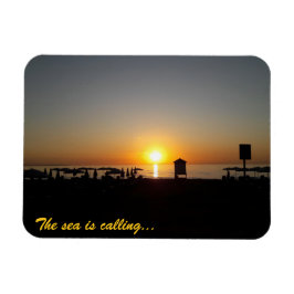 海岸の夏の夕日シルエット マグネット