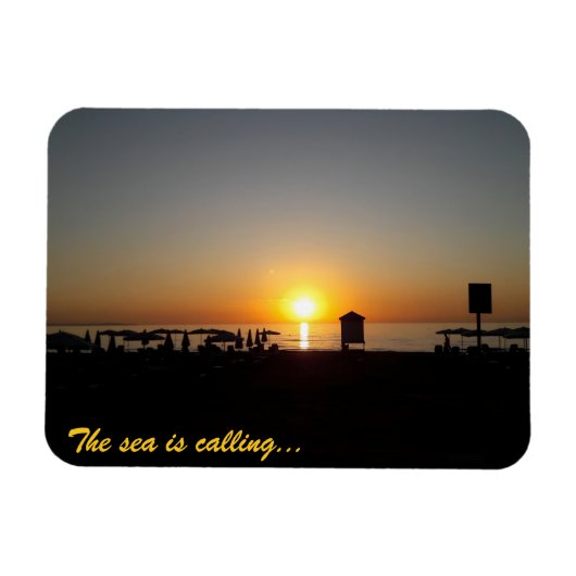 海岸の夏の夕日シルエット マグネット (横)