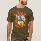 海岸の夏 手描きの牡蠣 Tシャツ (正面)