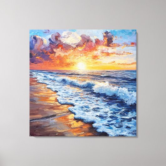 海岸の家の装飾のための🌅 日没の海の壁アート キャンバスプリント (正面)