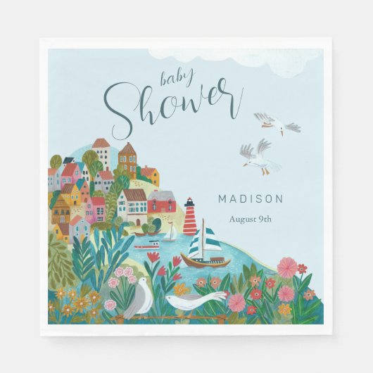 海岸の少年 ベイビーシャワーパーティー スタンダードランチョンナプキン (正面)