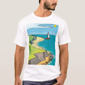 海岸の崖のビーチセイルボート Tシャツ (正面)