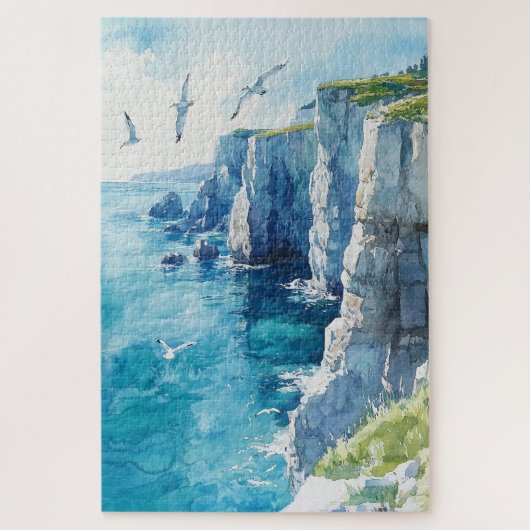 海岸の崖の上をカモメする ジグソーパズル (縦)