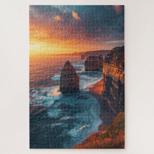 海岸の崖の夕焼け ジグソーパズル ジグソーパズル (縦)