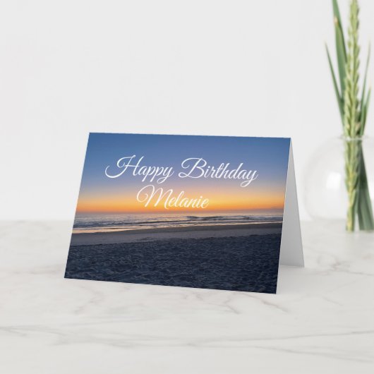 海岸の幸せな誕生日サンセットビーチ カード (正面)