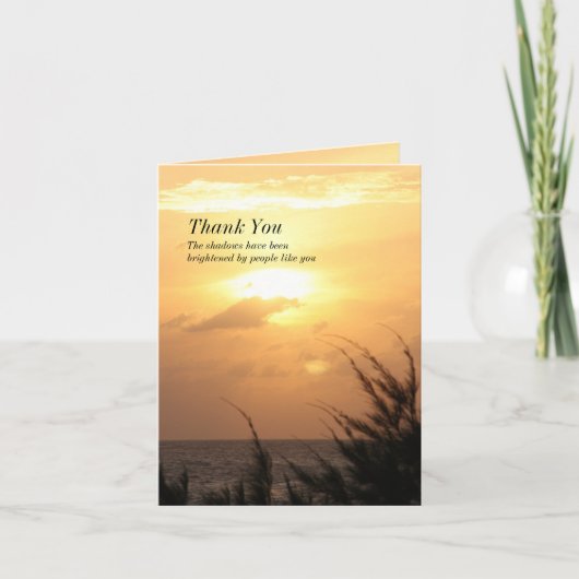 海岸の悔やみや弔慰のための穏やかな日没のありがとう サンキューカード (正面)