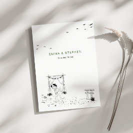 海岸の愛 サンディビーチ ミニマル ラインアート ウェディング 招待状