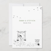 海岸の愛 サンディビーチ ミニマル ラインアート ウェディング 招待状 (正面)