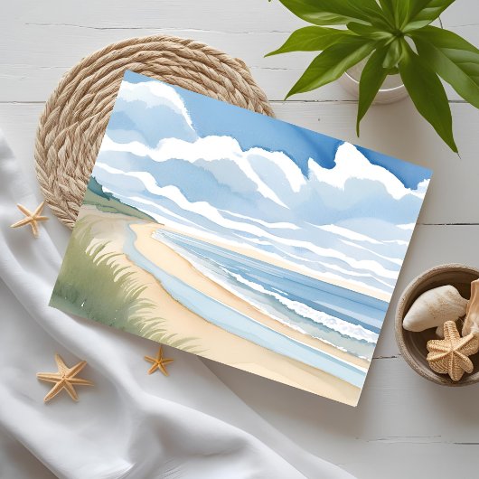 海岸の散歩 | 海の水彩画 ポストカード