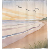 海岸の景色 | 明るく軽やかな水彩画 シャワーカーテン (正面)