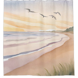 海岸の景色 | 明るく軽やかな水彩画 シャワーカーテン
