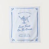 海岸の最後のトーストをイメージした、気まぐれで手描きのブルー タペストリー (正面)