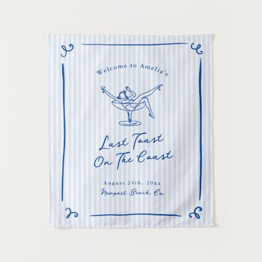 海岸の最後のトースト ワンピース・ブルー・ハンドドローイング・デザイン タペストリー (正面)