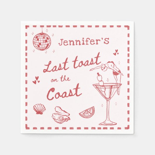 海岸の最後のピンクの乾杯独身最後の夜 スタンダードカクテルナプキン (正面)
