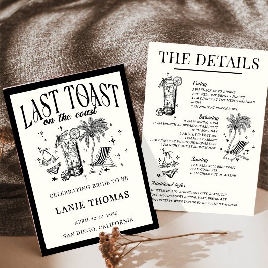 海岸の最後の乾杯独身最後の旅程 招待状