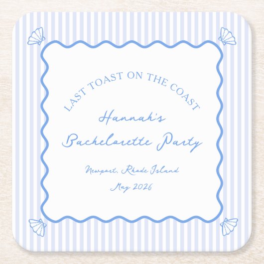 海岸の最後の乾杯 ブルー独身最後の女祭り スクエアペーパーコースター (正面)