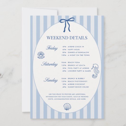 海岸の最後の乾杯 独身最後の旅の行程 招待状 (裏面)