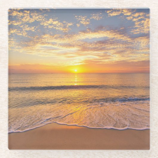 海岸の朝日曜日 ガラスコースター (正面)