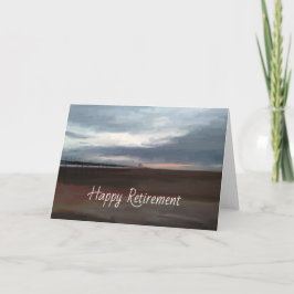 海岸の桟橋でのんびりする引退カード カード