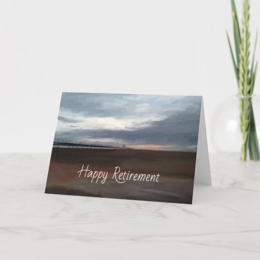 海岸の桟橋でのんびりする引退カード カード (正面)