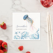 海岸の水彩クラゲ カスタマイズ ナプキン スタンダードカクテルナプキン (インサイチュ)