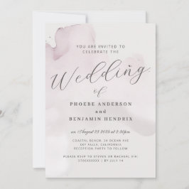 海岸の水彩ピンクエレガントウェディング 招待状