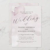 海岸の水彩ピンクエレガントウェディング 招待状 (正面/裏面)