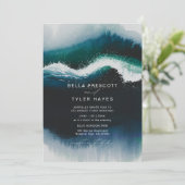 海岸の波 ネイビー ビーチ オーシャン エレガント ウェディング 招待状 (スタンド正面)