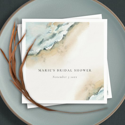 海岸の波 砂浜 ビーチ 航海 ブライダルシャワー スタンダードカクテルナプキン