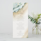 海岸の海の波 砂浜のビーチ ウェディング メニュー カード (スタンド正面)