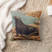 海岸の海獅子、ビンテージの海洋哺乳類 クッション (ブランケット)