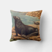海岸の海獅子、ビンテージの海洋哺乳類 クッション (裏面)